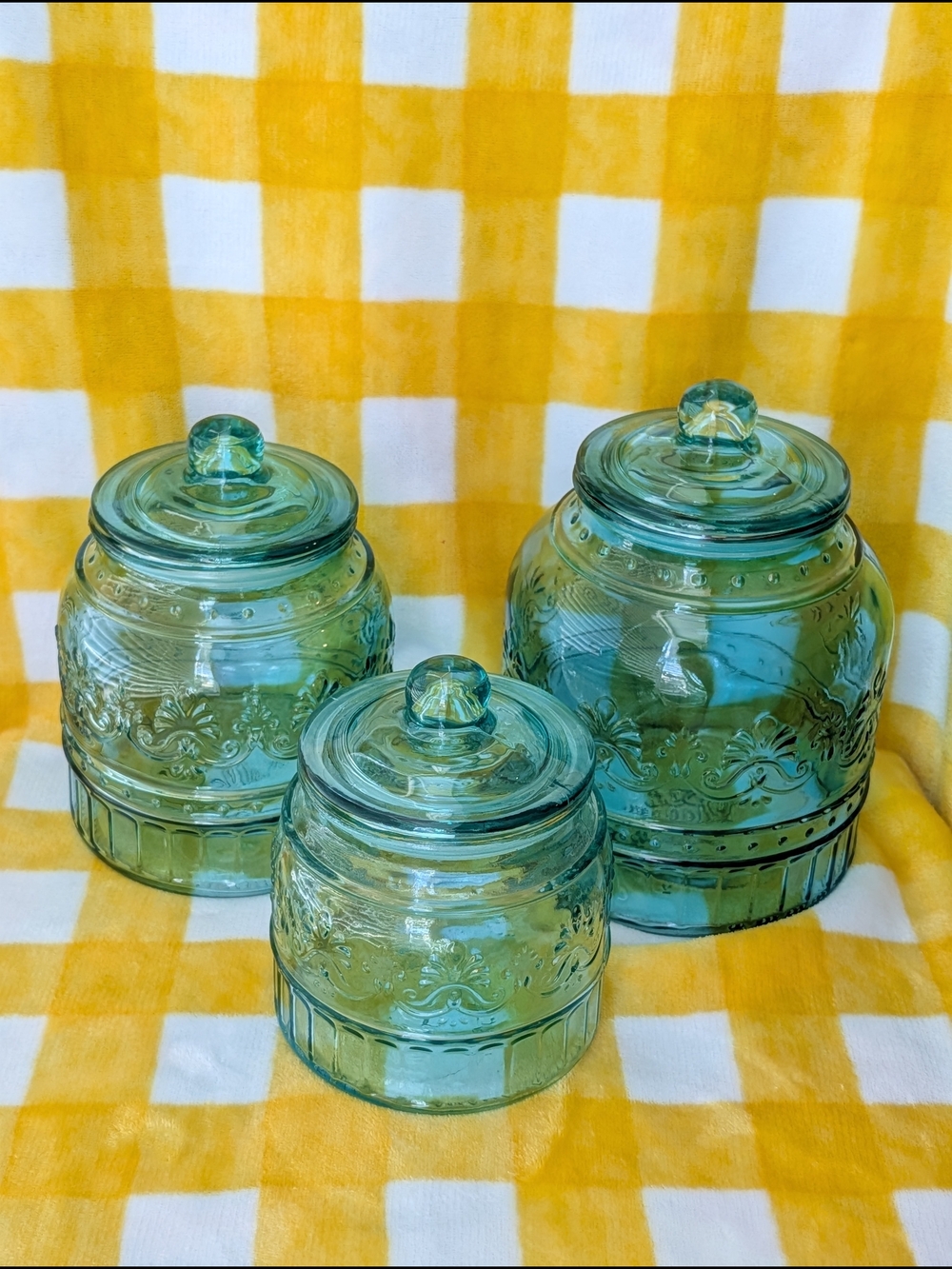 The Pioneer Woman Aqua Glass Canister Trio with Lids